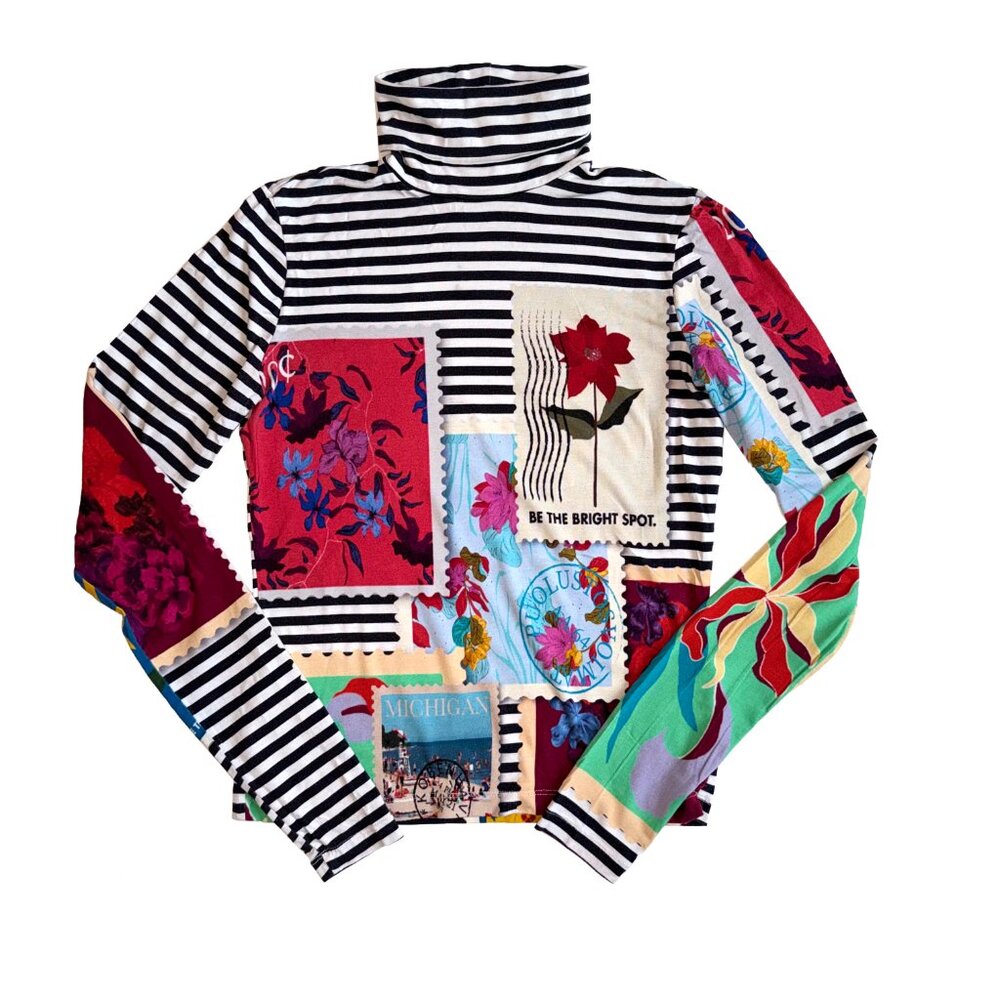 The Kit Patchwork Graphic Striped Turtleneck - image 2
